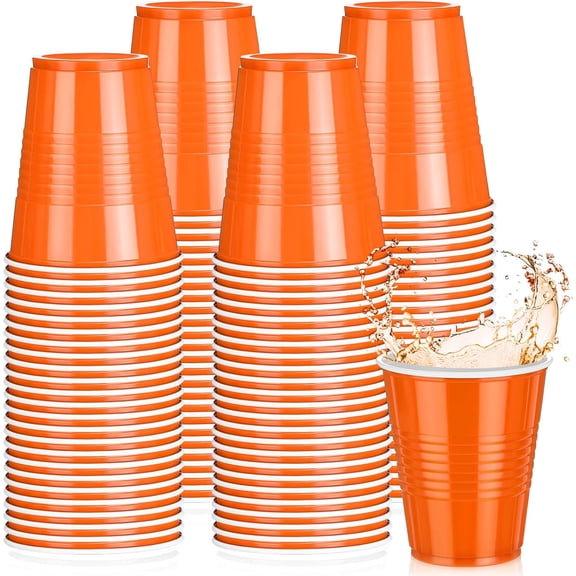 50 Pack 12 Oz Plastic Cups, Valentine Disposable Party Cups for Wedding Birthday Baby Shower Halloween, Orange