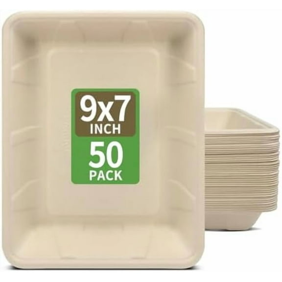 50 pack 9 x7 inch Rectangle Disposable Plates, Rectangle Paper Platter Plates for Sandwich Lunch Salad Pasta Burrito Snack Dessert