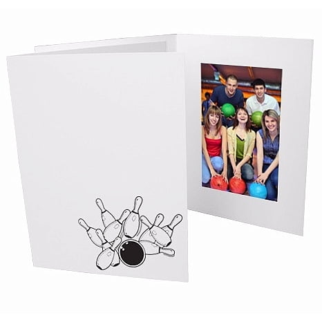 (50 pack) BOWLING black-foil design on white cardboard 4x6 photo folder - 4x6