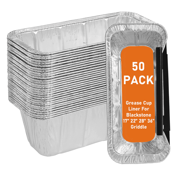 50 pack Blackstone Griddle Accessories 5017 Grease Cup Liners, Aluminum Foil Drip Pan Grease Catcher Cup Liner for Blackstone 17, 22, 28, 36 inch Griddle