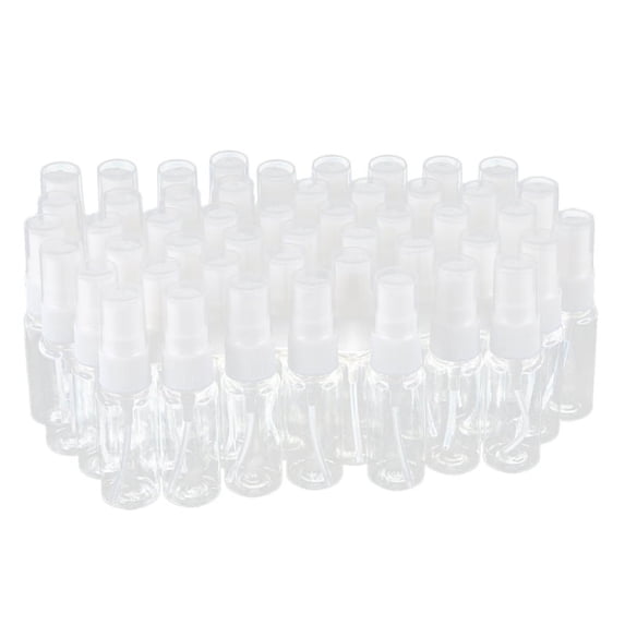 50-pack Empty Clear Plastic Fine Mist Bottles with Microfiber Cleaning Cloth, 20ml Refillable Container Perfect for Cleaning Solutions, Oils, Air Freshener, Toner and More
