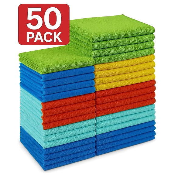 50-pack Microfiber Cleaning Cloths - Ultra Soft, Lint-Free Towels for Car Detailing, Polishing & Household Cleaning (No-Scratch, 11.5"x11.5")