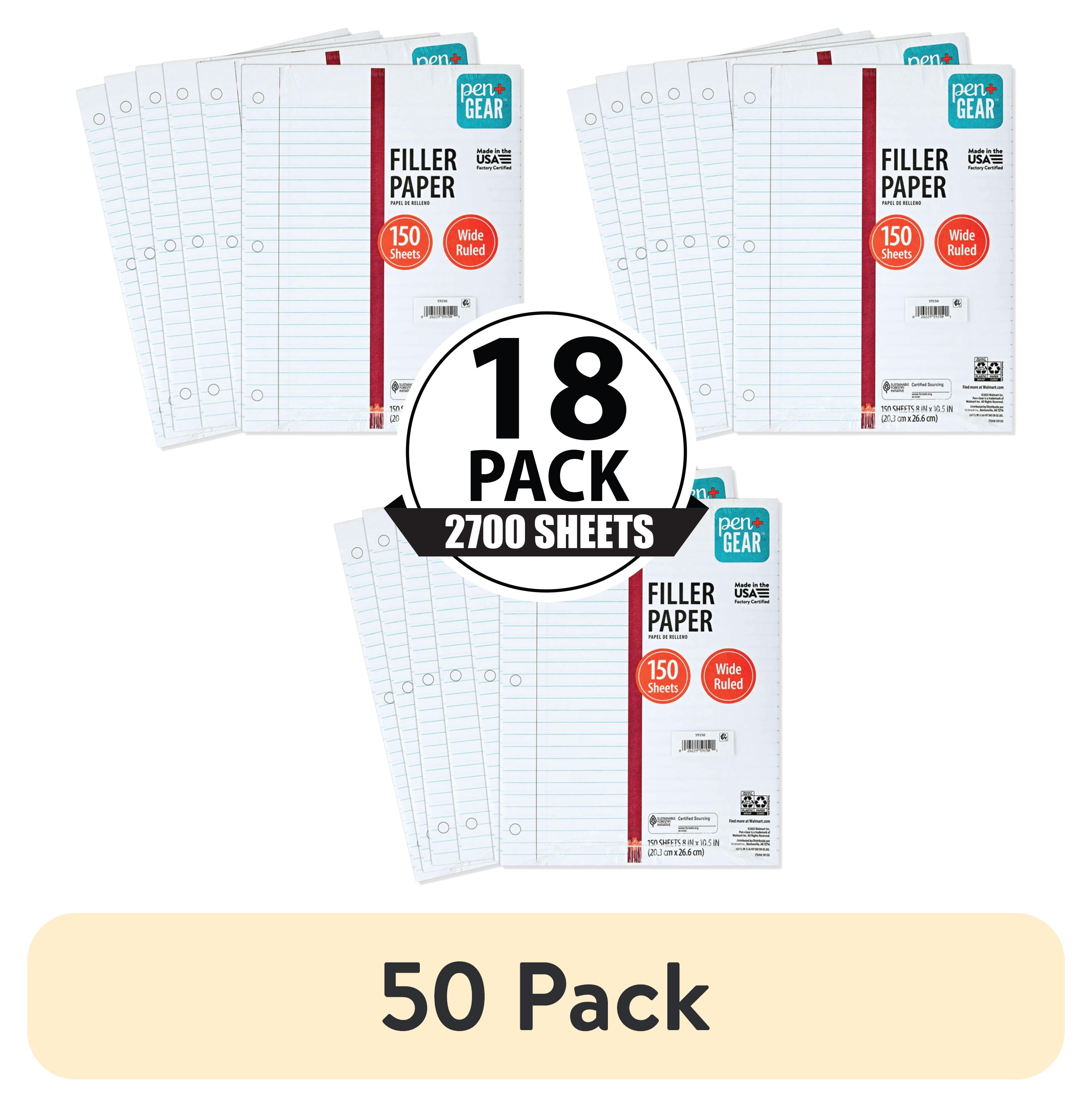 (50 pack) Pen+Gear Wide Rule Filler Paper, 8"x10.5, 150 Sheets Each (18 Pack), New
