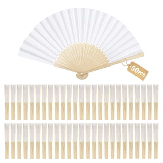 50 packs Blank Foldable Paper Hand Fan, Handheld Hand Held Fan Bulk, Small Hand Fans DIY Painting Blank Paper Fan, Abanicos de Mano Portable Folding Fans for Wedding Favors Party Guest Gift Decoratio