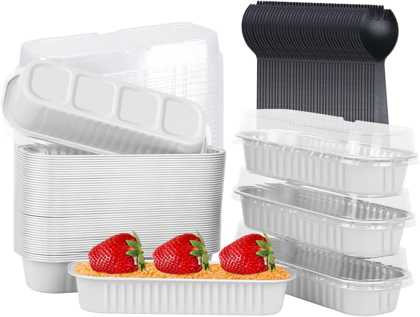 50 packs of mini bread trays with lids, 6.8oz rectangular aluminum foil ...