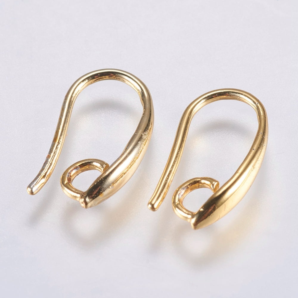 50 pair Brass Earring Hooks with Horizontal Loop Long-Lasting Plated Lead Free & Cadmium Free Golden 15x8x2.5mm Hole: 2.5mm 18 Gauge Pin: 1mm