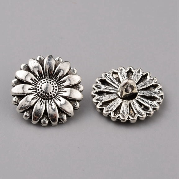 50 pc 1-Hole Alloy Shank Buttons Daisy Silver 17.5x6.5mm Hole: 2mm