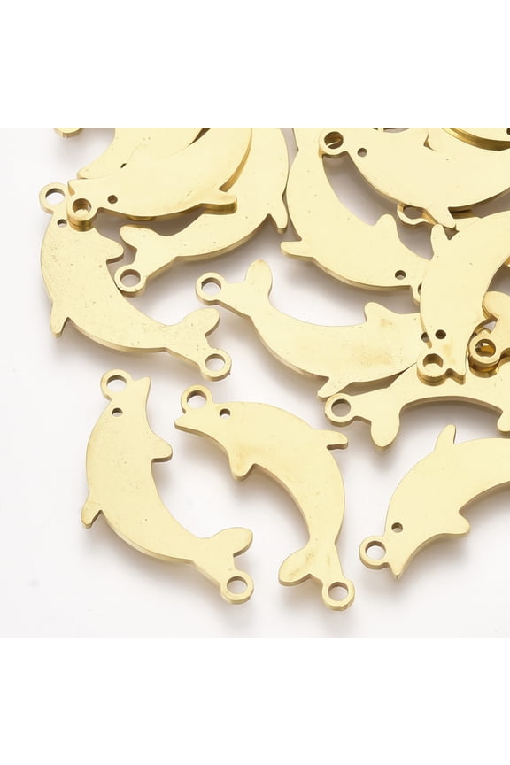 50 pc 201 Stainless Steel Links connectors Laser Cut Links Dolphin Golden 24.5x12x1mm Hole: 1.6mm