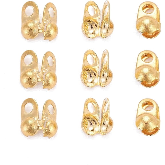 50 pc 304 Stainless Steel Charm Tips Calotte Ends Clamshell Knot Cover Golden 4x2mm Hole: 1mm GoldenDIY
