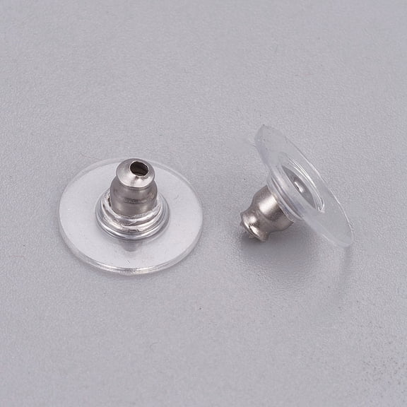 50 pc 304 Stainless Steel Ear Nuts Bullet Clutch Earring Backs with Pad for Droopy Ears with Plastic Stainless Steel color 11.5x6mm Hole: 0.7mm