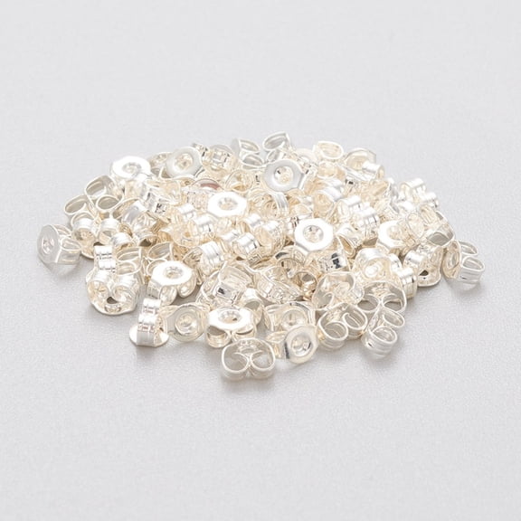 50 pc 304 Stainless Steel Ear Nuts Friction Earring Backs for Stud Earrings Silver 4x3x2mm Hole: 0.8mm