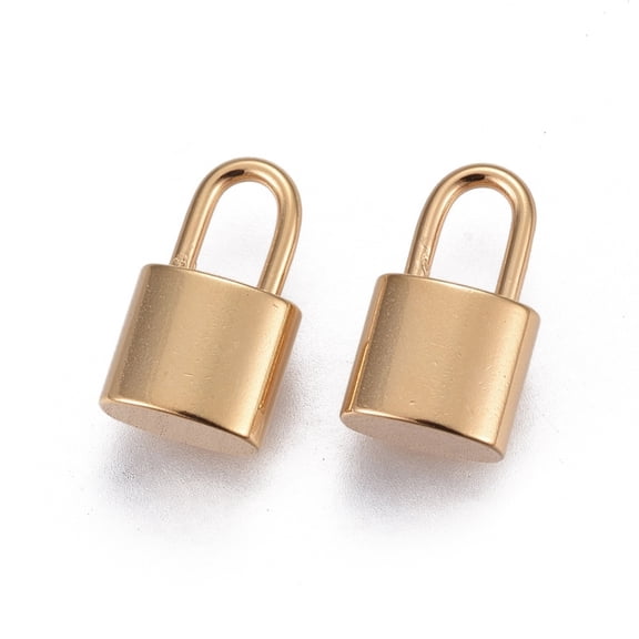 50 pc 304 Stainless Steel Pendants Padlock Real 24K golden Plated 12.6~13.5x8x5mm Hole: 4.5~5.5x3mm