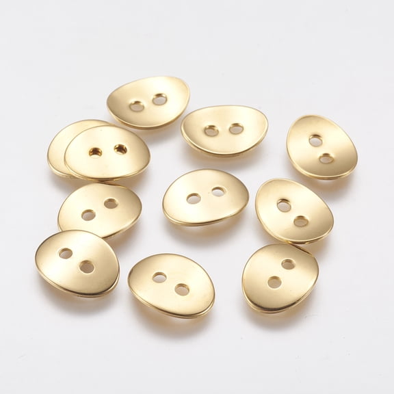 50 pc 316 Surgical Stainless Steel Buttons Long-Lasting Plated Oval 2-Hole Real 18K Gold Plated 10.5x14x1mm Hole: 2mm