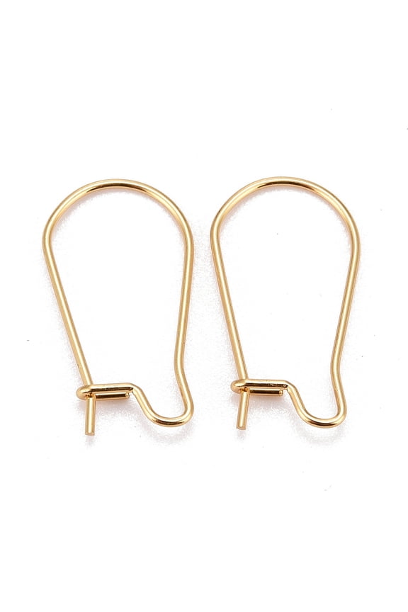 50 pc 316 Surgical Stainless Steel Hoop Earring Findings Kidney Ear Wires Real 18k golden Plated 10 Gauge 20x11x2.5mm Pin: 0.7mm