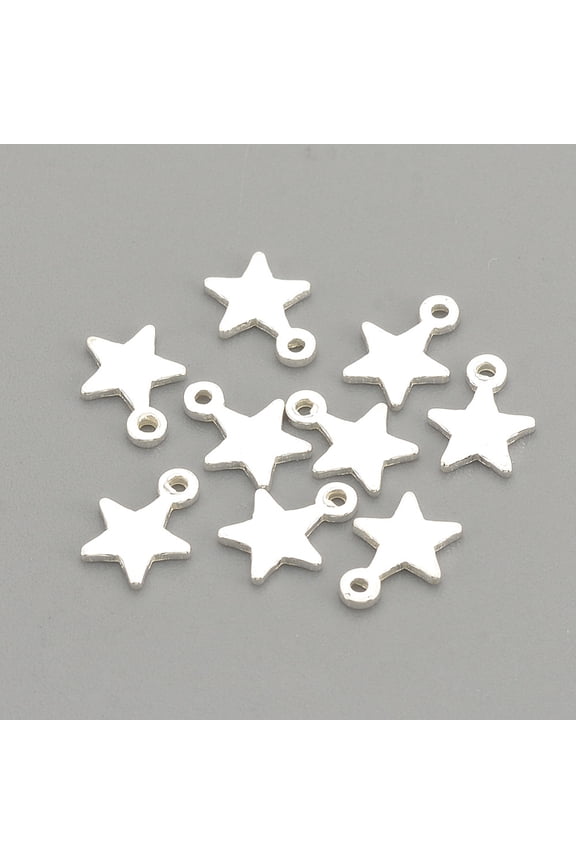 50 pc 925 Sterling Silver Charms Star Silver 5x6x0.5mm Hole: 0.5mm