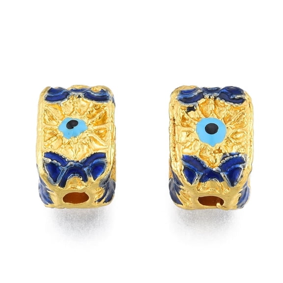 50 pc Alloy Enamel Beads Matte Style Cuboid with Evil Eye Matte Gold Color 10.5x7x7mm Hole: 2mm