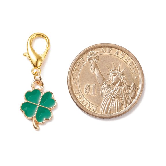 50 pc Alloy Enamel Clover Pendant Decorations Lobster Clasp Charms Clip-on Charms for Keychain Purse Backpack Ornament Teal 35mm