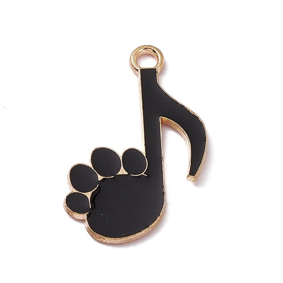 50 pc Alloy Enamel Pendants Golden Musicial Note with Cat Paw Print Charm Black 25x17x1.2mm Hole: 2mm