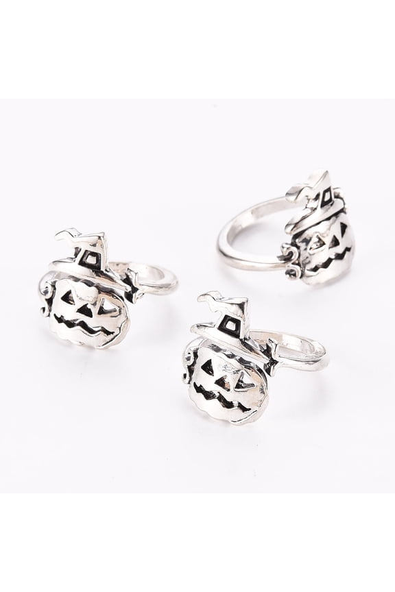 50 pc Alloy Finger Rings Cadmium Free & Lead Free for Halloween Pumpkin Jack-O'-Lantern Antique Silver US Size 6 1/2(16.9mm)