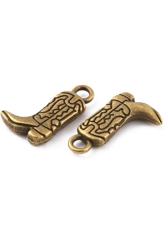 50 pc Alloy Pendants West Cowboy Boot Charms Antique Bronze 18x11x3mm Hole: 2.5mm