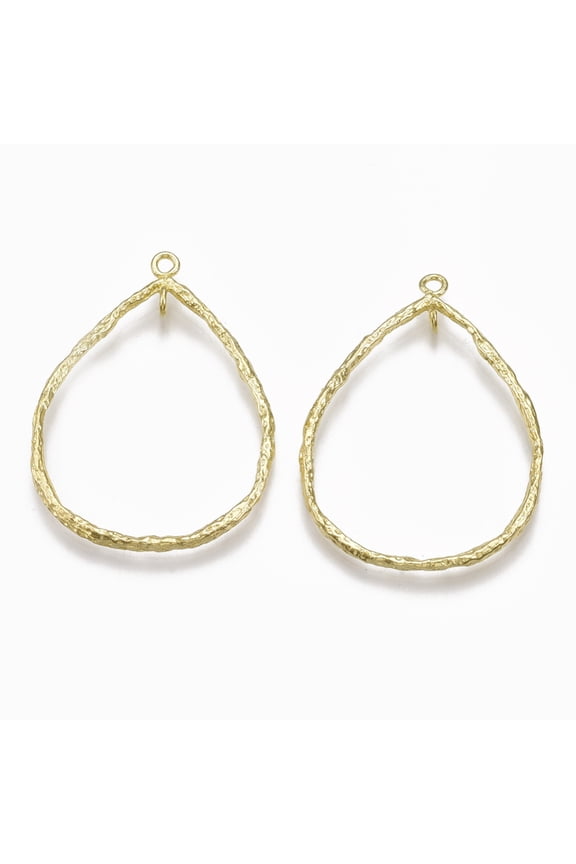 50 pc Brass 2-Loop Link Pendants Nickel Free teardrop Raw(Unplated) 41.5x30.5x4mm Hole: 1.8mm