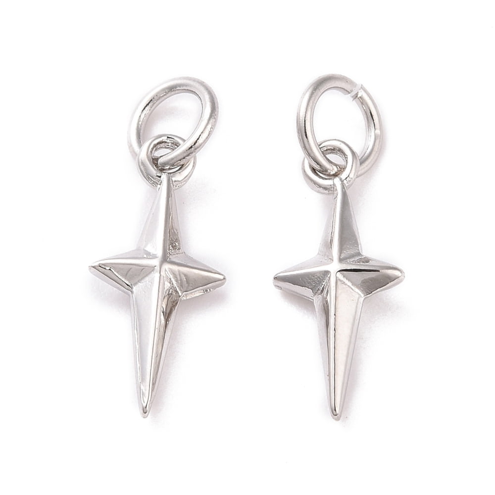 50 pc Brass Charms with Jump Ring Cadmium Free & Lead Free Star Platinum 14x6x2.5mm Hole: 3mm