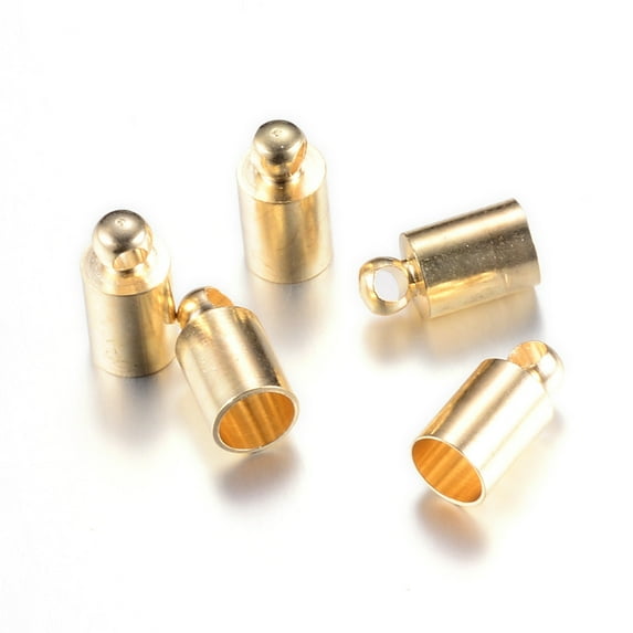 50 pc Brass Cord Ends End Caps Cadmium Free & Lead Free Column Light Gold 8x3mm Hole: 1.5mm 2mm inner diameter