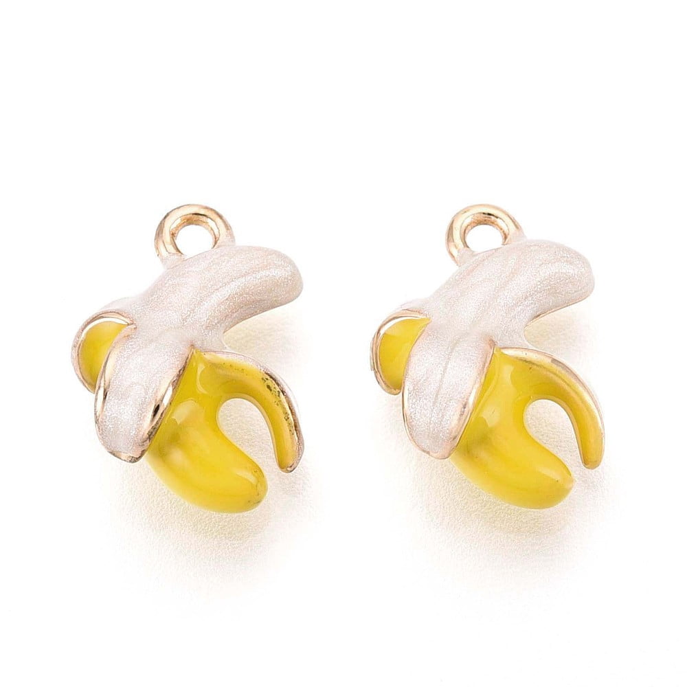 50 pc Brass Enamel Charms Imitation Fruit Light golden Banana Charm golden 12.5x9x5.5mm Hole: 1mm