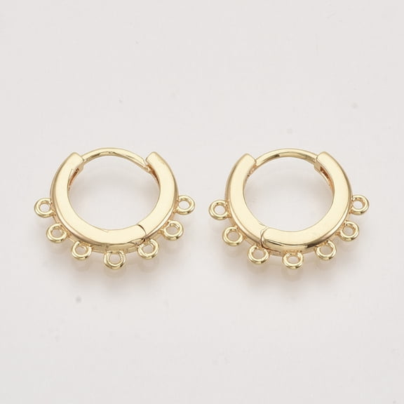 50 pc Brass Huggie Hoop Earring Findings Nickel Free with Horizontal Loop Real 18K Gold Plated 18.5x16x2.5mm Hole: 1mm Pin: 1mm