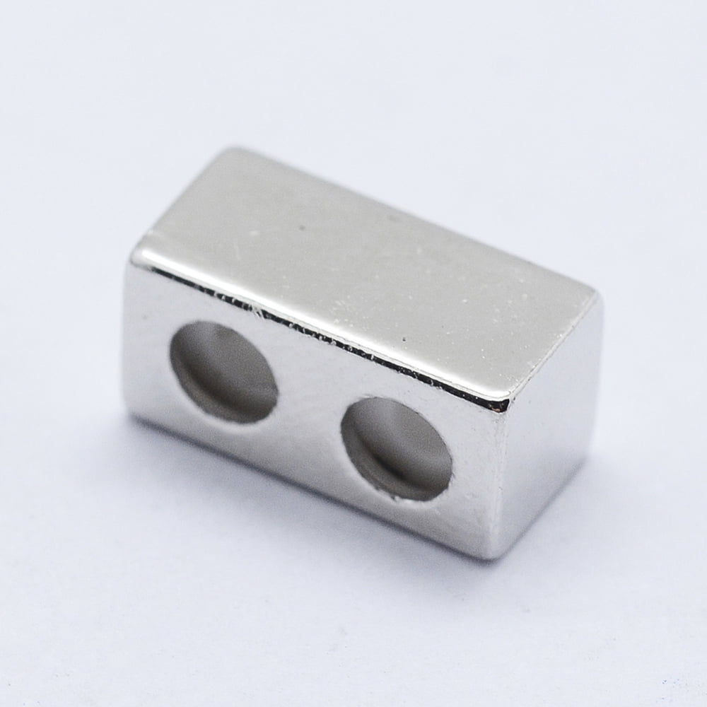 50 pc Brass Multi-Strand Links with Rubber Cuboid Slider Beads Platinum 10x5x5mm Hole: 2.5mm