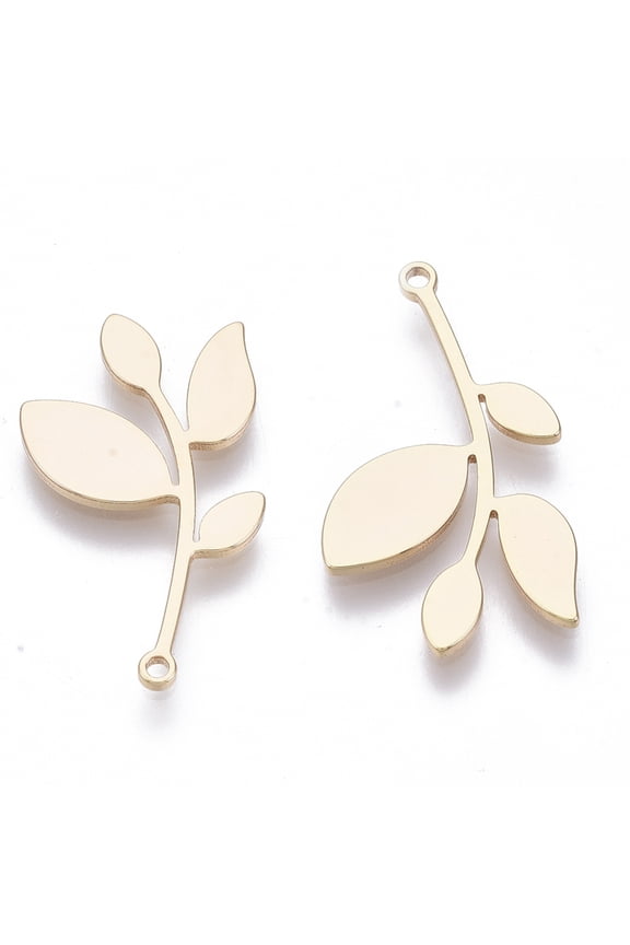 50 pc Brass Pendants Nickel Free Leafy Branches Real 18K Gold Plated 24x14x1mm Hole: 1.2mm