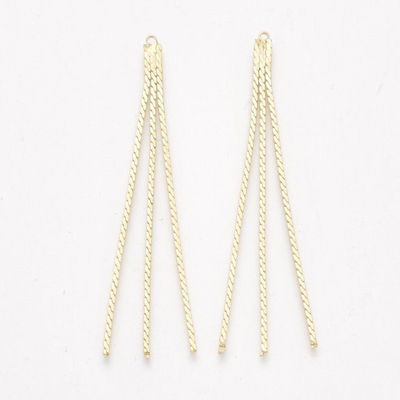 50 pc Brass Serpentine Chain Tassel Big Pendants Real 18K Gold Plated 62x3.5x1mm Hole: 1mm