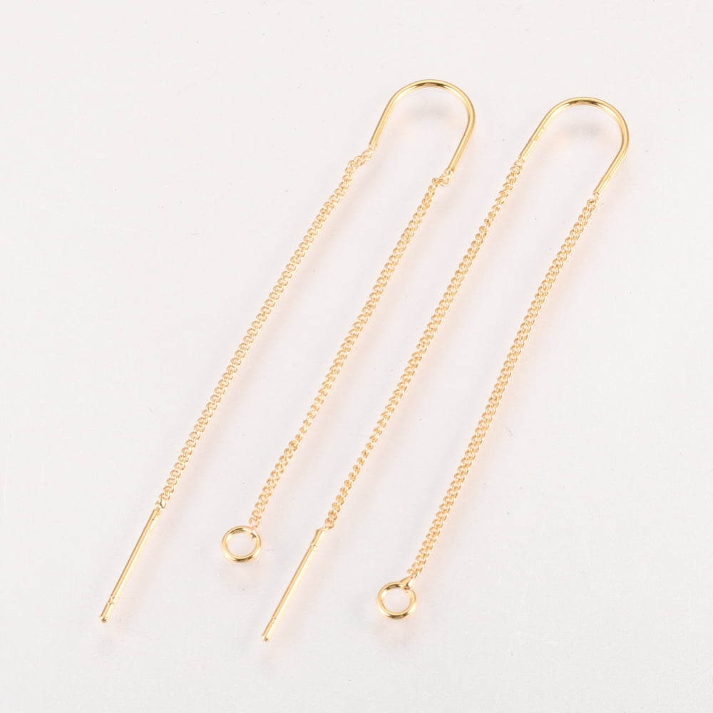 50 pc Brass Stud Earring Findings with Loop Ear Threads Nickel Free Real 18K Gold Plated 103mm Hole: 2mm Pin: 0.8mm