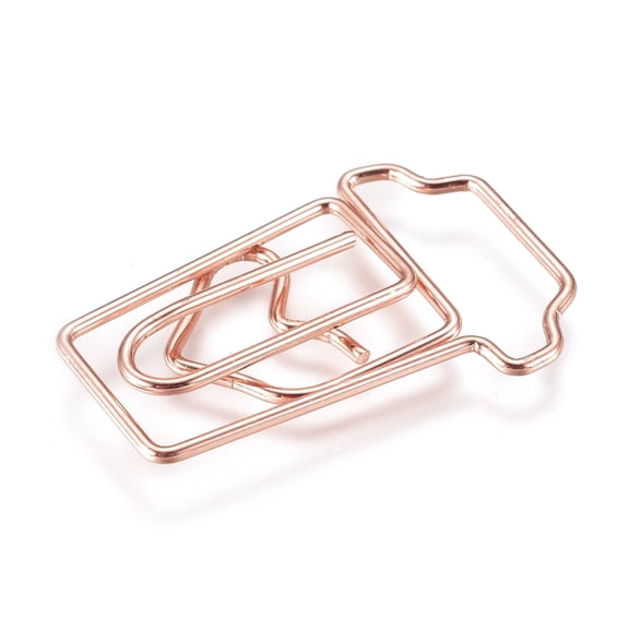 50 pc Coffee Cup Shape Iron Paperclips Cute Paper Clips Funny Bookmark Marking Clips Rose golden 27.5x18.5x2.5mm
