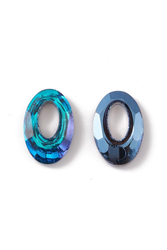 50 pc Electroplate Glass Linking Rings Cosmic Ring Prism Ring Faceted Back Plated Oval Blue 20x13x4~5mm Inner Diameter: 10x5.3mm