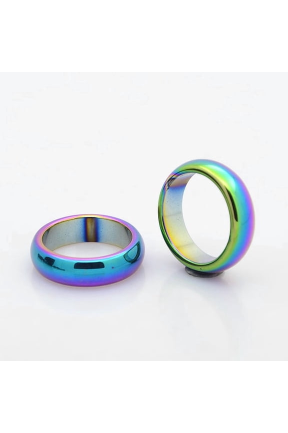50 pc Electroplate Non-Magnetic Hematite Wide Band Rings Rainbow Plated 17mm