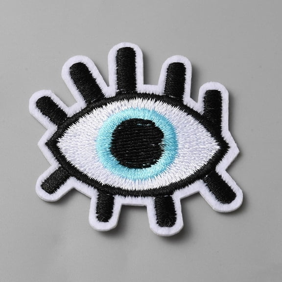 50 pc Evil Eye Patch Computerized Embroidery Cloth Iron on/Sew on Patches Costume Accessories Appliques Aquamarine 49x49x1.5mm