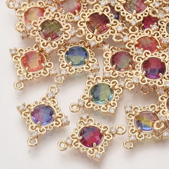 50 pc Faceted Glass Links connectors Imitation Style Mixed Color 22.5x18.5x4.5mm Hole: 1mm Diagonal Length: 22.5mm Side Length: 13.5mm