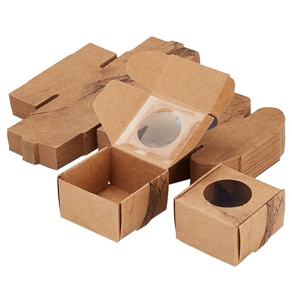 50 pc Foldable Creative Kraft Paper Box Wedding Favor Boxes Favour Box Paper Gift Box Square BurlyWood 4x4x2.5cm
