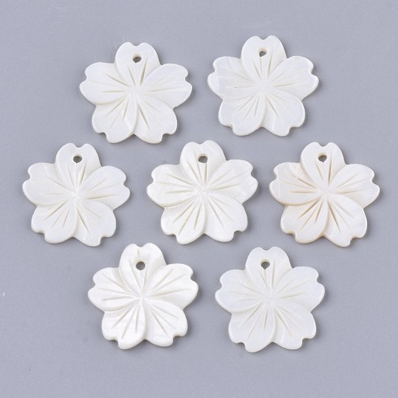 50 pc Freshwater Shell Pendants Flower Creamy White 18.5~20.5x19.5~22x1.5~2.5mm Hole: 1.2~1.5mm