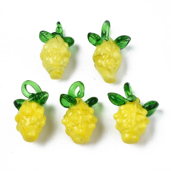 50 pc Handmade Bumpy Lampwork Pendants Pineapple Yellow 23.5x10.5~11.5x13~19mm Hole: 2.5~5x3~7mm