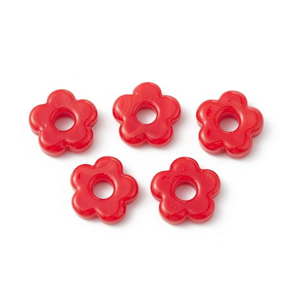 50 pc Handmade Lampwork European Beads Large Hole Beads Flower Red 15~16x4~6mm Hole: 4.8mm Lampwork
