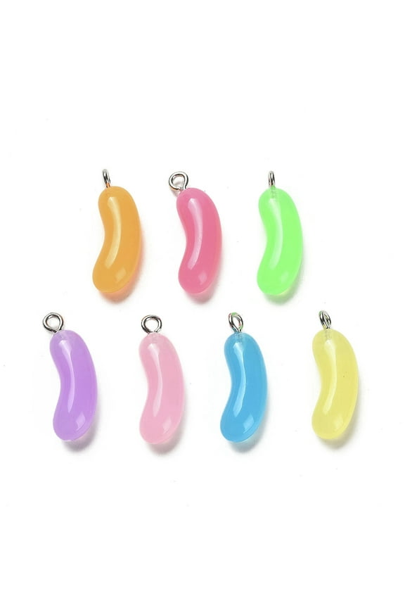 50 pc Imitation Food Resin Pendants Candy Charms with Platinum Plated Iron Loops Mixed Color 24x8x6.5mm Hole: 2mmDIY