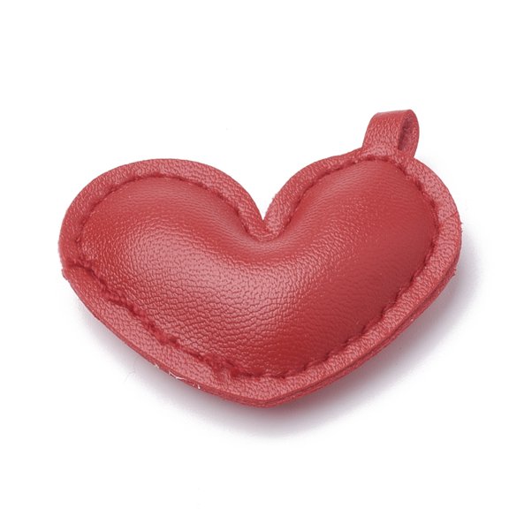 50 pc Imitation Leather Pendants Heart Red 39~40x48.5~49x10.5~12mm Hole: 4mm