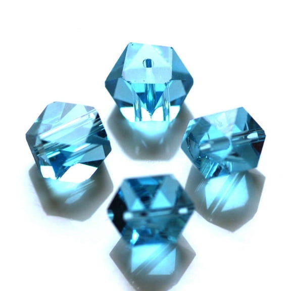 50 pc K9 Glass Imitation Austrian Beads Grade AAA Faceted Cornerless Cube Beads Deep Sky Blue 6x5.5x5.5mm Hole: 0.7~0.9mm