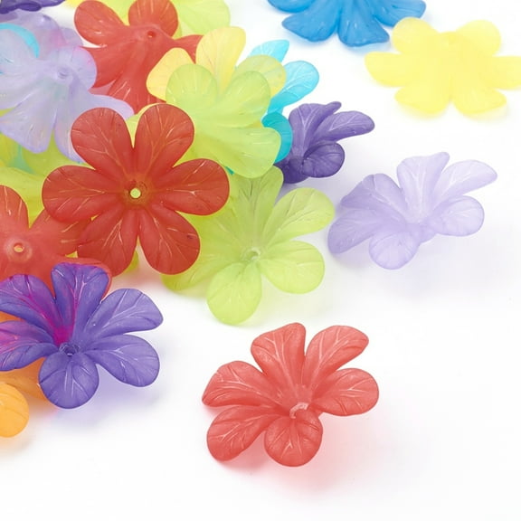 50 pc Mixed Color Transparent Frosted Acrylic Flower Beads 33mm in diameter 8mm thick Hole: 1.5~2mm