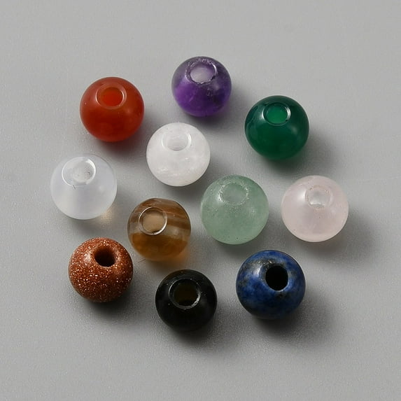 50 pc Natural Mixed Gemstone Beads Round Mixed Dyed and Undyed 6mm Hole: 2mm