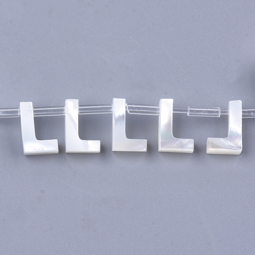 50 pc Natural Sea Shell Beads White Shell Mother of Pearl Shell Top Drilled Beads Letter.L 10x2.5~11.5x3mm Hole: 0.8mm