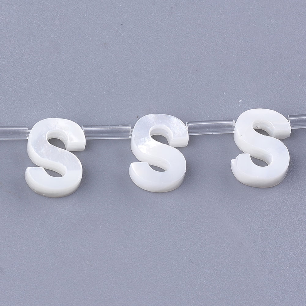50 pc Natural Sea Shell Beads White Shell Mother of Pearl Shell Top Drilled Beads Letter.S 10x2.5~11.5x3mm Hole: 0.8mmDIY Creamy White