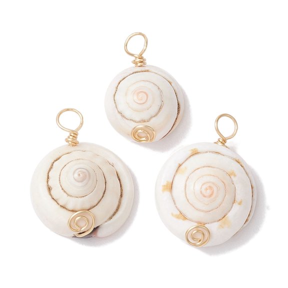 50 pc Natural Shiva Eye Shell Copper Wire Wrapped Pendants Shell Shape Charms Light golden 22~26x15~21x8~13mm Hole: 3.5mm